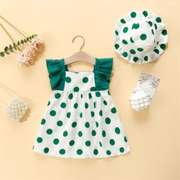 Girl Dresses (0-3 Years Old) Summer Baby Polka Dot Small Flying Sleeve Princess Dress Cute Beach With Hat