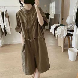 Women's Jumpsuits Rompers 100% Cotton Jumpsuits Vintage Loose Wide Leg Shorts Korean Style Solid Rompers Casual Bodysuits One Piece Outfits Women Clothing Y240510