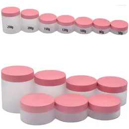 Storage Bottles 25pcs/lot Empty 50-250g PET Eye/Face Cream Jar Plastic Food Lotion Facial Mask Container Cosmetic Bottle Matte Pink Lid