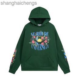 Trend High Quality Rhuder Hoodies Designer Trendy Floral Letter Printed Hooded Sweater for Men Women High Street Plush Hoodie Jacket with Logo