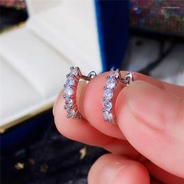 Hoop Earrings Huitan Dainty Silver Colour U For Women Low-key Ear Accessories Delicate Cubic Zirconia Fashion Jewellery