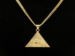 Jewelry Stailess Steel Triangle Shape Ancient Egyptian Eye of Horus Pendant Necklace Gold Plated with Chain 27 297P7226751