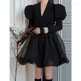 Women's Jackets Korejepo Fashion Classic Dresses Autumn Winter Royal Sister Style Mesh Splice Suit Dress Coat Black Gentle Clothes