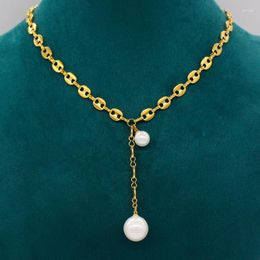 Pendant Necklaces Trendy Pearls 18k Gold Colour Anchor Puffed Chain Elegant Aesthetic Luxury Original Design Link For Women Gifts