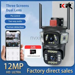 IP Cameras 12MP PTZ WiFi 6K dual lens screen camera outdoor three screen protection motion detection outdoor IP CCTV monitoring camera d240510