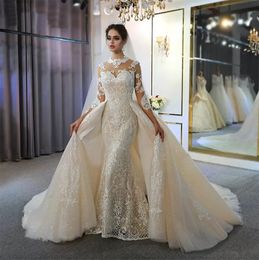 Long Sleeves Mermaid Wedding Dresses With Detachable Train Vintage High Neck Plus Size Muslim Bridal Gown Real Pictures Bc5010