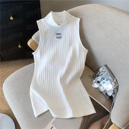 Embroidered Half High Collar Vest Cropped Tank Top For Women Fashion Slim T Shirt Charm Ladies Vests Sleeveless Pullover