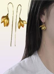 Lotus Fun Real 925 Sterling Silver Designer Fine Jewellery 18K Gold Elegant Magnolia Flower Dangle Earrings for Women86938534767948