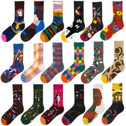 Women Socks 1 Pair Combed Cotton Elegant Happy Girls Funny Oil Painting Fantasy Casual Novelty Party Gifts Sox Wholesale Autumn