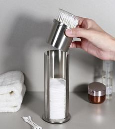 Cotton Swab Organiser Stainless Steel Round Make up Remover Cotton Pad Dispenser Double Layer Container 2103158208902