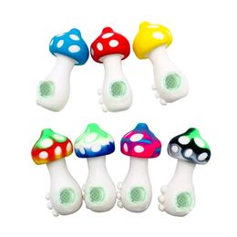 4.5inch Mushroom Hand Pipes With Glass Bowl Colorful Food Grade Unique Silicone Tobacco Spoon Pipe Dab Rig Water Bongs