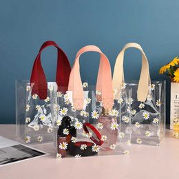 3Pcs Gift Wrap Transparent Pvc Gift Tote Packaging Bag Clear Daisy Plastic Handbag Candy Box Gift Bag Wedding Favor Party Supplies Cosmetic Bag