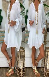 Coverups 2021 Loose Women Cover Ups Swimwear White Beach Dress Cotton Kimono Coverups For Swimsuit Up Woman18597452