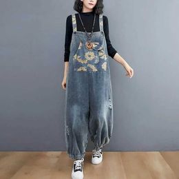 Women's Jumpsuits Rompers Denim Jumpsuits Women Casual Lantern Pants One Piece Outfits Women Rompes Loose Korean Style Vintage Playsuits Women Clothing Y240510