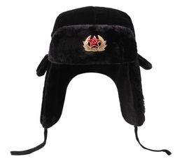 BeanieSkull Caps Soviet Military Badge Russian Ushanka Bomber Hat Pilot Faux Rabbit Winter With Fur Earmuffs Snow Cycling Ski 22116893670