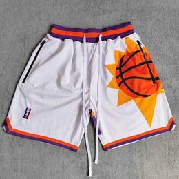 Men's Shorts MM MASMIG White Sun Printed Basketball Shorts with Zipper Pockets Devin Booker Street Style Sports Pants J240510