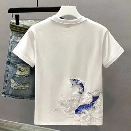 Summer Minimalist Round Neck Print Chinese Style Trend Casual Loose Fashion Oversized Short Sleeved Mens Tshirt 240510