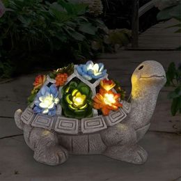 Nacome Solar Garden Outdoor Statues Turtle with Succulent and 7 LED Lights Lawn Decor Tortoise Statue for Patio, Balcony, Yard Ornament - Unique Housewarming