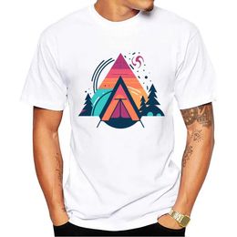 Men's T-Shirts THUB New Style Art Geometric Men T-Shirt Camping Under Stars Printed T Shirts Short Slve Tshirts Harajuku T Y240509