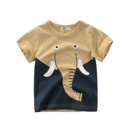 T-shirts 2024 Summer New Cartoon Elephant T-shirt Boys European and American Style Childrens Clothing Cotton Short sleeved TopL2405