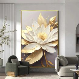 Wallpapers Golden Leaf and White Flower Poster Decoration Canvas Wall Images Living Room Modern Bedroom Interior Decoration J240505