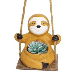 Toparad Swing Face Sloth Hanging Resin Indoor Outdoor Plants, Succulent Flower Pot, Used Pearl Skewers, Life Gifts, Suitable for Mothers and Female Plant