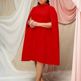 Plus size Dresses Spring Elegant Cloak For Women Long Batwing Slve Short Dresses For Women O Neck Pleated Top Dress Women plus size Y240510