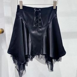 Skirts French Style Summer Patchwork Gauze For Women High Waist Irregular Black Mini Length Skirt Female Fashion Y3857