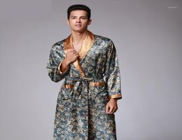 Mens Paisley Pattern Bathrobe Kimono Robes Vneck Faux Silk Male Sleepwear Nightwear Male Satin Bath Robe13481467