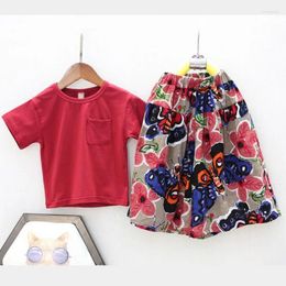 Clothing Sets Children Summer Set 2024 Korean Solid Colour T-shirt And Printed Shorts Two Piece Casual Comfortable Girls