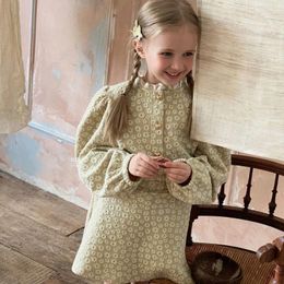 Clothing Sets Girls' Suit Spring Knitted Jacquard Forest Children's Lace Collar Puffy Sleeve Top Skirt Two-piece Set