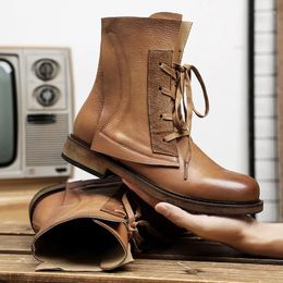 Casual Shoes Genuine Leather Mens Ankle Boots High Top Fashion Man Motorcycle Footwear Quality Personality Basic