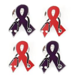 20 PcsLot Fashion Red And Purple Enamel Brooches Ribbon Shape With Stethoscope Breast Cancer Awareness Medical Butterfly Pins For8731375