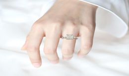 Wong Rain 925 Sterling Silver Emerald Cut Created Moissanite Gemstone Wedding Engagement Diamonds Ring Fine Jewelry Whole Q1211818747