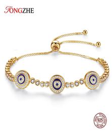 Real 925 Sterling Silver for Women Charms Evil Eye Lucky Hamsa Blue CZ Yellow Gold Tennis Bracelets Mens Jewelry8427685