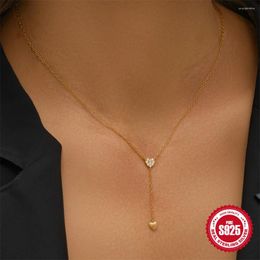 Pendants CANNER 925 Silver Tassel Y-Shaped Double Heart Necklace For Women Zircon 18K Gold Plated Adjustable Ins Fine Jewelry Party Gift