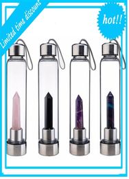 New Natural Quartz Gemstone Water Direct Drinking Glass Crystal Obelisk Healing Wand Bottle With Rope Cup HH936828446504