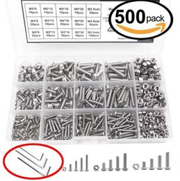 High quality 500 Pcs M3 M4 M5 Stainless Steel Button Head Hex Socket Head Cap Bolts Machine Screw and Nut Kit with wrench3447997