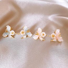 Stud Earrings 2024 Arrival Korean Sweet And Fresh Crystal Flower Butterfly For Women Fashion Elegant Jewelry Accessories