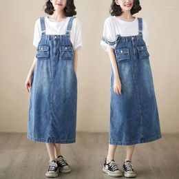 Casual Dresses Oversized Jeans Dress For Women 2024 Summer Slim 3D Pocket Fahsion Style Denim Strap Overall RobesC050