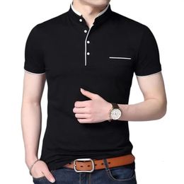 Summer Mens Polo Shirt Short Sleeve Solid Color Stand Collar Men Fashion Slim Fit Casual Cotton Breathable Tops Tees 240510