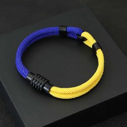 Charm Bracelets New Bicolor Thread Bracelet For Men Magnet Buckle Concentric Knot Nautical Marine String Braslet Bangle Ukrainian Braclet Joias Y240510