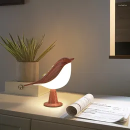 Table Lamps 3 Colors Magpie Led Bedside Lamp Creative Touch Switch Wooden Bird Recharge Night Lights Bedroom Reading Decor Home