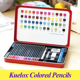 Pencils Kuelox 48 Colour Pencil Set Wooden Tin Box Hand Drawing Sketching Graffiti Childrens School Art Supplies d240510