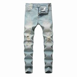 Men's Jeans Jeans Mens Blue Black White Sweatpants Sexy Hole Pants Casual Male Ripped Skinny Trousers Slim Biker Outwearsgt5e