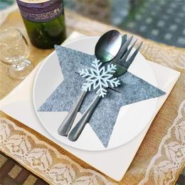 Disposable Dinnerware 4Pcs/Set Gray Five-Pointed Star Snowflake Knife And Fork Bag Christmas Year Party Tableware Bags Decor Holder