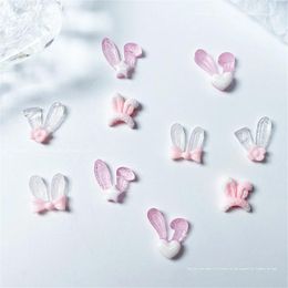 Nail Art Decorations 20pcs 3D Korean Ear Resin Charms Pink White Kawaii Jewelry Rhinestones Accessories DIY