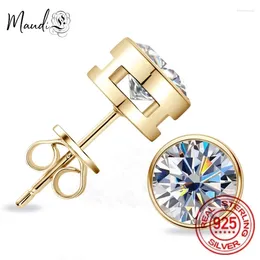 Stud Earrings Luxury 925 Silver Moissanite Earring Original Certified Plated Yellow Gold 2ct Diamond For Women Men Jewellery