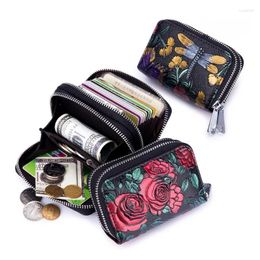 Wallets Genuine Leather Floral Purses Ladies Cute Mini Vintage Small Card Pack Wallet Women Fashion Zipper With Coin Purse