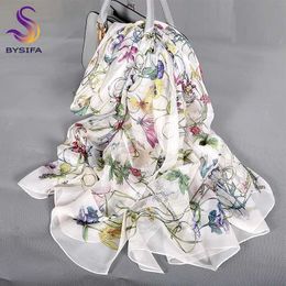 Scarves White% Silk Scarf Cape Fashion Flower Design Long Scarf Womens Summer Utralong Beach Shawl Winter Scarf 180 * 110cm Q240509